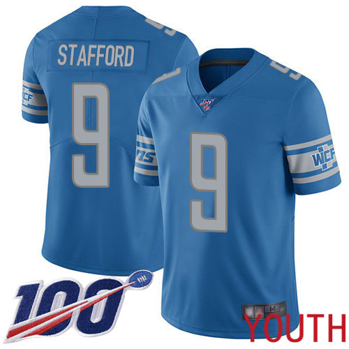 Detroit Lions Limited Blue Youth Matthew Stafford Home Jersey NFL Football #9 100th Season Vapor Untouchable->youth nfl jersey->Youth Jersey